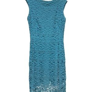 Ralph Lauren Blue Midi Sheath Dress with Bateau Neckline and Sleeveless Design